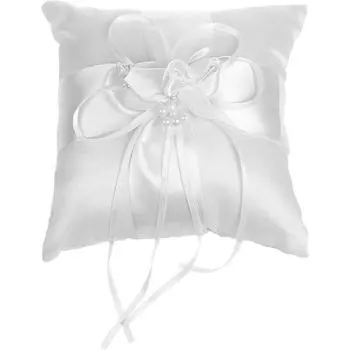 Подушка-держатель для колец, атласная свадебная подушка-держатель для колец, подушка-держатель для подушек с лентами для свадьбы белый