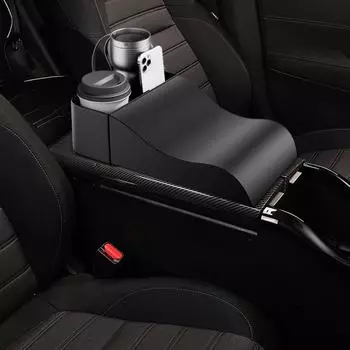 Подушка для центральной консоли автомобиля, подлокотник, налокотник из искусственной кожи и губки для грузовика с подстаканником чёрный