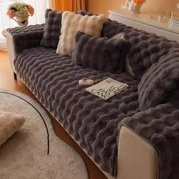 Подушка для дивана 1/2/3/4 мест, универсальный нескользящий чехол для дивана, коврик, плюшевый защитный коврик для дивана для украшения гостиной, полотенце для дивана в форме буквы L 70x70 1cps