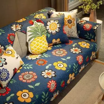 Подушка для дивана Хлопок Круглый год Нейтральный Нескользящий Тканевая подушка из чистого хлопка Минималистичный Современный 2025 Кожаный чехол для дивана Чехол Ткань Blue: Sunflower 40*70 hand towel