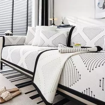 Подушка для дивана Ice Silk, летняя прохладная подушка, новая противоскользящая подушка Simplicity, чехол для дивана с геометрическими полосками, полотенце для спинки 70x70cm 1pcs