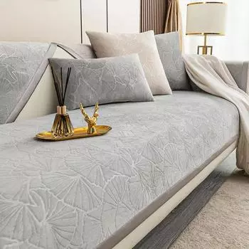 Подушка для дивана из бархатной ткани с изображением листьев гинкго, жаккардовая нескользящая современная наволочка для дивана в гостиную, теплая однотонная ткань для диванной подушки 70x70