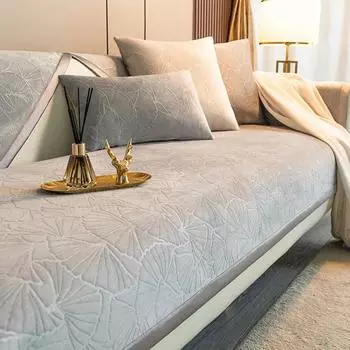 Подушка для дивана из бархатной ткани с изображением листьев гинкго, жаккардовая нескользящая современная наволочка для дивана в гостиную, теплая однотонная ткань для диванной подушки 70x70cm 1pcs