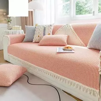 Подушка для дивана из чистого хлопка Four Seasons Универсальная простая современная нескользящая ткань с рисунком «гусиная лапка» Чехол для дивана Чехол из хлопковой нити 70*70cm