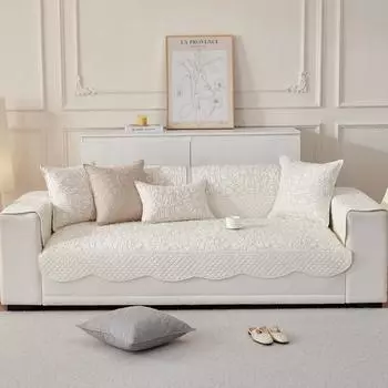 Подушка для дивана из чистого хлопка с вышитыми волнистыми краями, универсальная противоскользящая подушка для сиденья на четыре сезона, простая пылезащитная ткань для чехла на диван 70x70cm 1pcs белый