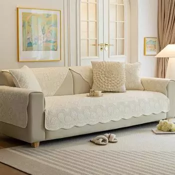 Подушка для дивана из чистого хлопка с вышивкой на все времена года, противоскользящая, пыленепроницаемая, устойчивая к царапинам от кошек, чехол для дивана, ткань для полного покрытия 70*70cm