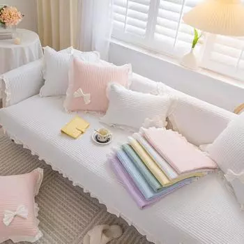Подушка для дивана из чистого хлопка в девчачьем стиле, универсальная противоскользящая подушка для всех сезонов, новый чехол для дивана в корейском стиле, ткань для полного покрытия 50*50cm