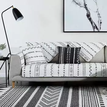 Подушка для дивана из чистого хлопка, всесезонная универсальная, черно-белая, простая, полностью хлопчатобумажная ткань, противоскользящая спинка, полотенце, чехол для дивана 70*70