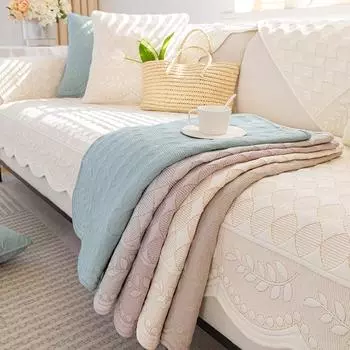 Подушка для дивана из европейского мытого хлопка Four Seasons Universal, жаккардовый чехол для дивана с нескользящим узором в виде листьев ивы, полотенце с волнистым краем 70x70cm 1pcs