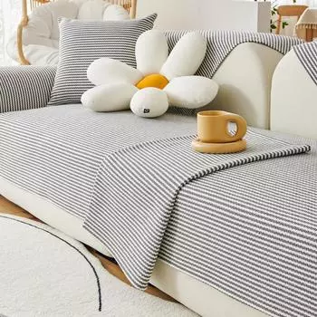 Подушка для дивана из хлопчатобумажной конопли, хлопчатобумажной нити, универсальная для всех сезонов, плотный чехол для дивана Bordure, прямолинейное противоскользящее диванное полотенце A 70x70