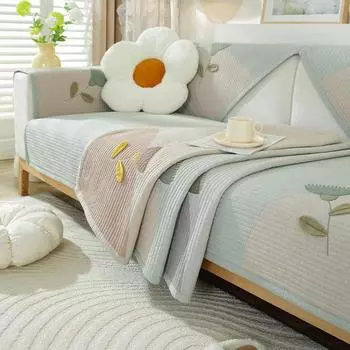 Подушка для дивана из хлопка Four Seasons General Высококачественная нескользящая подушка Простой чехол для дивана из хлопка Покрывало из ткани 90*90cm зелёный