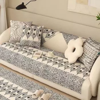 Подушка для дивана из хлопка и льна в стиле ретро, чехол для дивана в стиле бохо, полотенце для спинки с геометрическим узором, противоскользящее износостойкое полотенце для дивана 65x70cm 1pcs