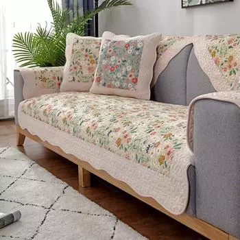Подушка для дивана из хлопка с цветочным принтом «Flowers Four Seasons» Небольшое покрывало для дивана с пасторальным принтом Простое маленькое полотенце для дивана с цветочным принтом 70*70cm