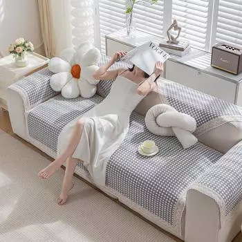 Подушка для дивана из хлопкового льна Four Seasons Universal Weaving Plaid Non Slip Sofa Cover Подушка для утолщенной мебели для гостиной Dust 90x90cm 1pcs