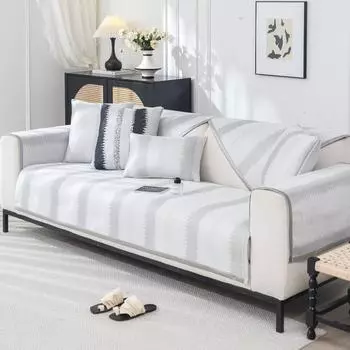 Подушка для дивана из искусственного шелка в полоску, летний коврик, подушка для сиденья, нескользящий кожаный чехол для дивана, стильный и роскошный чехол для спинки, полотенце из ткани 70*70cm