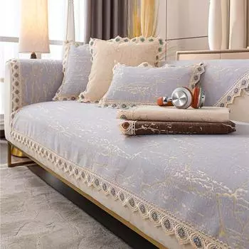 Подушка для дивана из кружева с ажурным узором из синели, всесезонный универсальный чехол для дивана, противоскользящий пылезащитный чехол, тканевое полотенце, наволочка с мраморным узором 70x70cm 1pcs