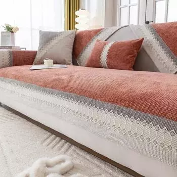 Подушка для дивана из кружевной синели, усовершенствованная противоскользящая износостойкая наволочка для дивана, наволочка для дивана с защитой от пыли и цветными блоками 70x70cm 1pcs