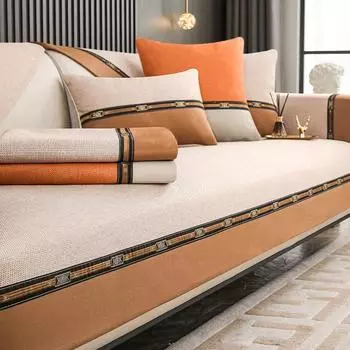 Подушка для дивана из льна и синели Four Seasons, универсальное нескользящее полотенце для подлокотника дивана, современное украшение для гостиной, чехол для дивана 1pc 70x70 cm оранжевый