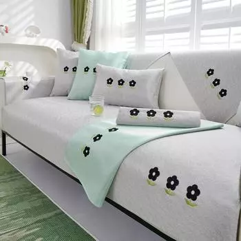 Подушка для дивана из ледяного шелка Cool Feeling, летняя подушка для сиденья с вышивкой, нескользящая, простая, однотонная, ткань, летний стиль 70*70cm