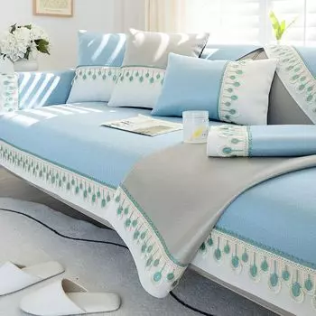 Подушка для дивана из ледяного шелка, летний нескользящий коврик, подушка, универсальная для всех сезонов, легкий кожаный чехол для дивана в роскошном стиле, утолщенный чехол 70*70cm