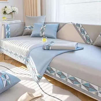 Подушка для дивана из ледяного шелка, летний нескользящий летний коврик, доступный роскошный стильный чехол для дивана, тканевый моющийся коврик для льда 70*70cm