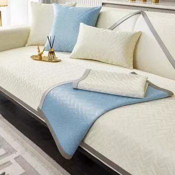 Подушка для дивана из ледяного шелка, универсальная летняя тонкая, легкая, роскошная летняя подушка для коврика, нескользящая бежевая кожаная ткань для чехла на диван 70*70cm