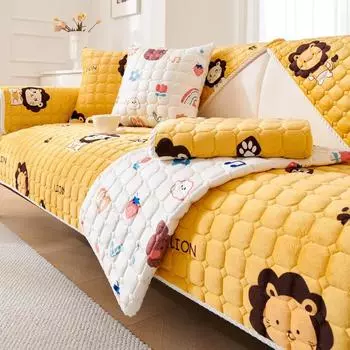 Подушка для дивана из молочного волокна с мультяшным принтом, зимняя плюшевая подушка, утолщенный нескользящий кожаный чехол для дивана, осенний и зимний чехол, полотенце 70*70