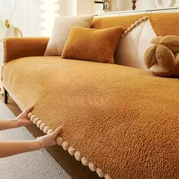 Подушка для дивана из овчины в стиле ретро, осень-зима, новая толстая плюшевая подушка, нескользящий кожаный чехол для дивана, легкий роскошный чехол, полотенце 70x70cm 1pcs