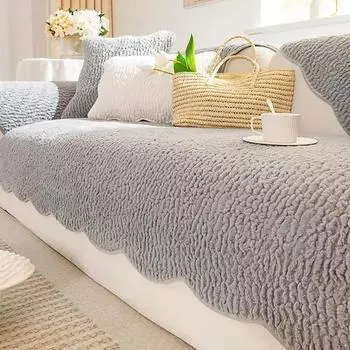 Подушка для дивана из овечьего бархата, наволочка, зимние утолщенные полотенца для диванов, простыня, Г-образный противоскользящий чехол для дивана с 3D-узором, однотонный 70x70cm 1pcs