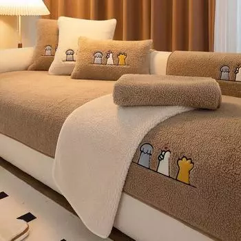 Подушка для дивана из овечьей шерсти, утолщенная теплая зимняя плюшевая подушка, простая современная нескользящая кожаная ткань для дивана 70*70cm