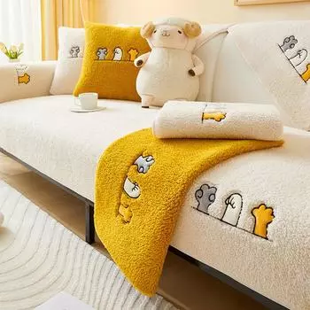 Подушка для дивана из овечьей шерсти, зимняя плюшевая, утолщенная, теплая, нескользящая, подушка, чехол для дивана с мультяшным рисунком, чехол для полотенца на спинку 70*70cm