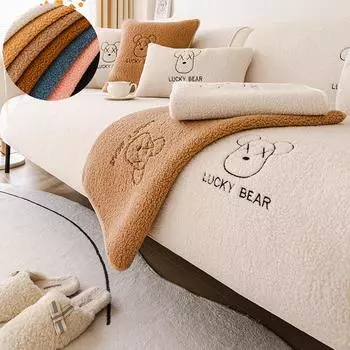 Подушка для дивана из овечьей шерсти, зимняя утолщенная плюшевая подушка, нескользящая наволочка для дивана, полотенце 70*70cm чёрный