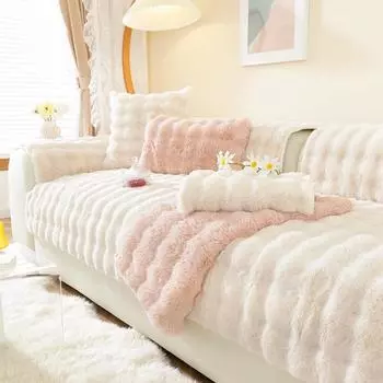 Подушка для дивана из плюша с изображением кролика, нескользящая, устойчивая к пятнам, зимняя ткань для дивана, высококачественный чехол для дивана, все включено 70*70cm