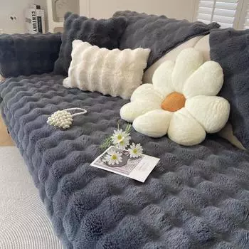 Подушка для дивана из плюша с кроликом, утолщенная плюшевая подушка для гостиной, прямой ряд, нескользящий кожаный чехол для дивана, мягкая подушка для подлокотника 70x70cm 1pcs розовый