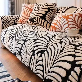 Подушка для дивана из плюша с жаккардовым узором в форме листа, Г-образная комбинация, полотенце для дивана, универсальный нескользящий чехол для дивана Four Seasons, домашний декор A 70x70