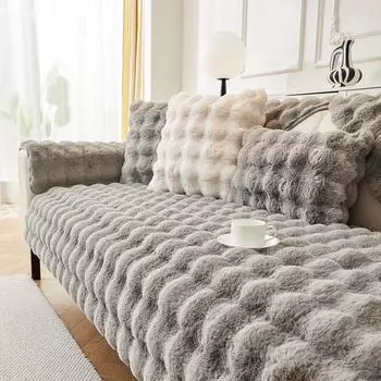 Подушка для дивана из плюшевого меха кролика, утолщенная нескользящая роскошная подушка для сиденья, модный минималистский чехол для дивана 70x70
