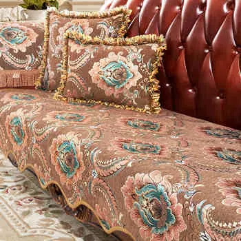 Подушка для дивана из шенилла, ретро, классическая вышивка цветов, чехол для дивана, ткань для европейской мебели, защитный противоскользящий чехол для домашнего декора 48x55