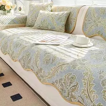 Подушка для дивана из шенилла с цветочным узором, жаккардовый чехол для дивана с французской волнистой кромкой, наволочка, противоскользящее износостойкое полотенце для дивана 58x65cm 1pcs