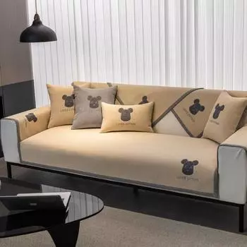 Подушка для дивана из шенилла, универсальный чехол на все времена года, нескользящий, простой чехол для дивана с вышитым медведем, подушка для сиденья в комплекте 70*70cm