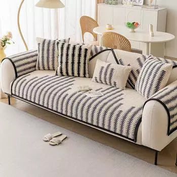 Подушка для дивана из шенилла, всесезонная, универсальная, нескользящая, полосатая, чехол для дивана 90*70 бежевый