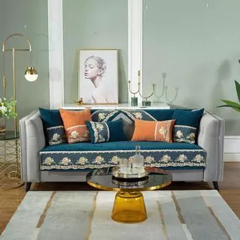 Подушка для дивана из синели Four Seasons, универсальная высококачественная нескользящая легкая роскошная подушка «Эдельвейс», в скандинавском минималистском стиле, полотенце 70x70cm синий