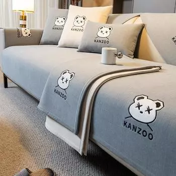 Подушка для дивана из синели на все сезоны, нескользящая подушка для сиденья с вышивкой, простой чехол для дивана с мультяшным рисунком и тканевым полотенцем 70*70