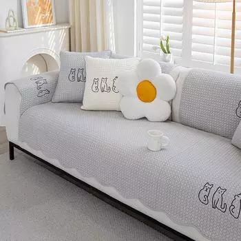 Подушка для дивана из синели с мультяшной вышивкой, универсальный чехол для дивана с защитой от царапин, нескользящий однотонный чехол для дивана для гостиной 70x70cm 1pcs