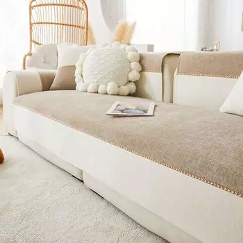 Подушка для дивана из синели, универсальная нескользящая подушка для четырех сезонов, шерстяная антипригарная подушка с защитой от кошачьих лап, чехол для дивана, тканевый кремовый стиль 70*70cm