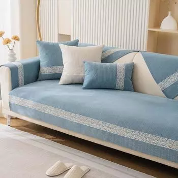 Подушка для дивана из синели, универсальный нескользящий коврик Four Seasons, кремовый стиль, подушка с полным покрытием, тканевый чехол для дивана 70*70cm