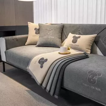 Подушка для дивана из синели, универсальный тканевый чехол на четыре сезона, нескользящий простой чехол для дивана с вышитым медведем, универсальная подушка 70*70cm