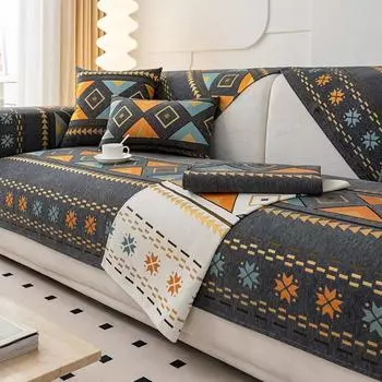 Подушка для дивана из синели в богемном стиле, универсальная спинка дивана на четыре сезона, нескользящий чехол для дивана, жаккардовый мягкий тканевый чехол для дивана 70x70