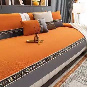 Подушка для дивана из синели, всесезонная универсальная противоскользящая подушка для сиденья в гостиной, современный светлый роскошный оранжевый чехол для дивана, полотенце на спинке 70*70cm