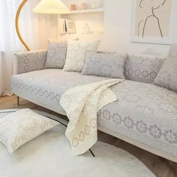 Подушка для дивана из скандинавского моющегося хлопка, современная подушка для сиденья, нескользящий чехол для дивана с вышивкой, универсальный чехол Four Seasons, полотенце 70*70cm зелёный