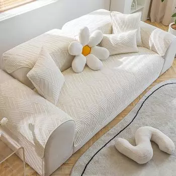 Подушка для дивана из стираного хлопка Простая современная подушка для сиденья Нескользящий чехол для дивана Четыре сезона Общий чехол Ткань Полотенце Светлое роскошное 70*70